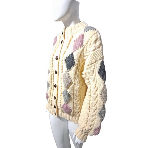 Vtg Standun Womens L Hand Knit Chunky Wool Ireland Fisherman Grandpa Sweater - Picture 3 of 12